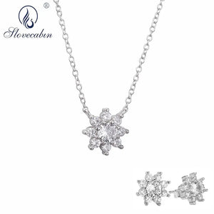 925 Silver Flower Pendant Crystal Necklace for Women