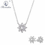 925 Silver Flower Pendant Crystal Necklace for Women