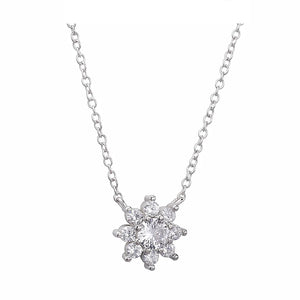 925 Silver Flower Pendant Crystal Necklace for Women