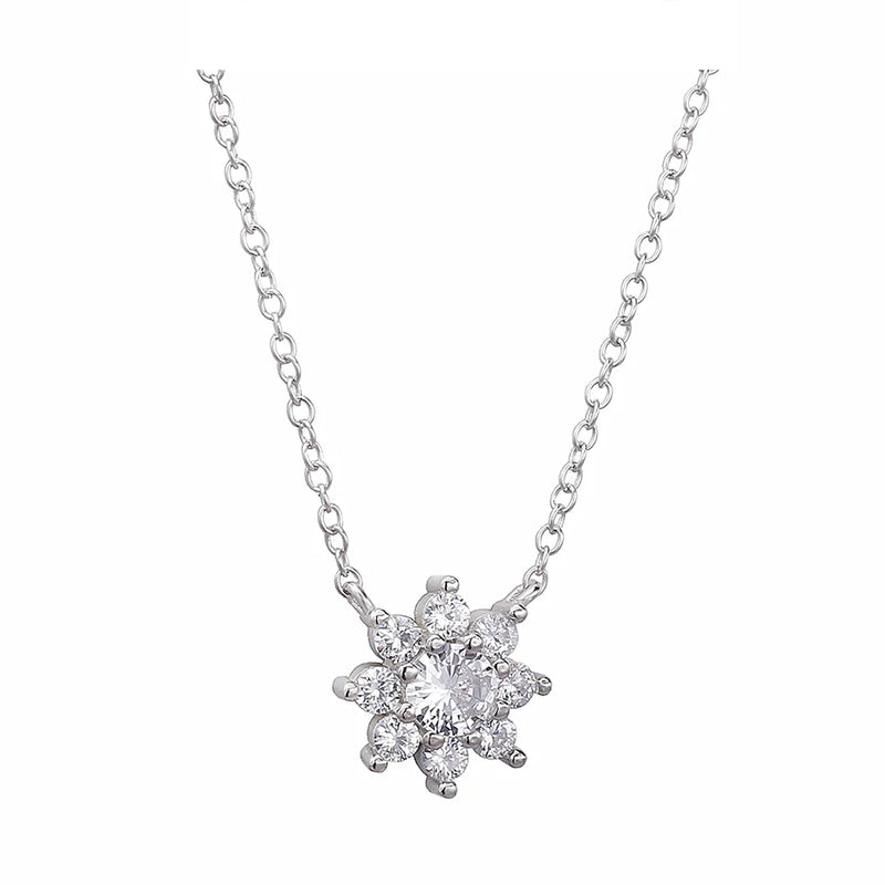 925 Silver Flower Pendant Crystal Necklace for Women