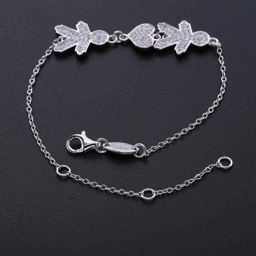 925 Silver Zircon Boy & Girl Chain Bracelets for Women Adjustable CZ Jewelry