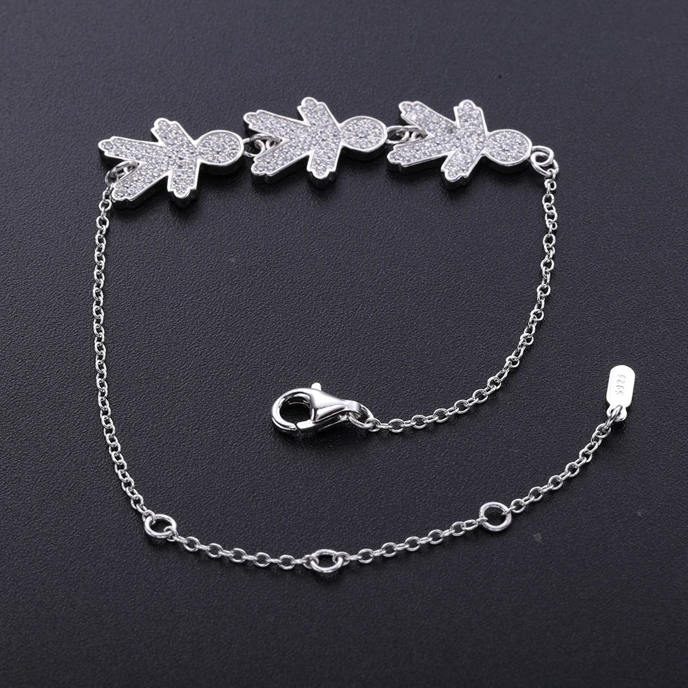 925 Silver Zircon Boy & Girl Chain Bracelets for Women Adjustable CZ Jewelry