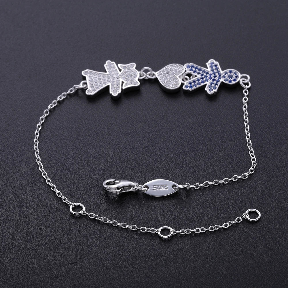 925 Silver Zircon Boy & Girl Chain Bracelets for Women Adjustable CZ Jewelry