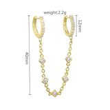 925 Silver DoubleChain Huggie Hoop Earrings Zircon Crystal Piercing Jewelry