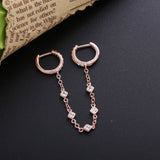 925 Silver DoubleChain Huggie Hoop Earrings Zircon Crystal Piercing Jewelry
