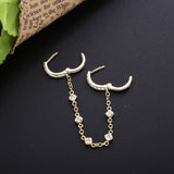 925 Silver DoubleChain Huggie Hoop Earrings Zircon Crystal Piercing Jewelry