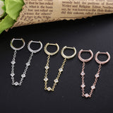 925 Silver DoubleChain Huggie Hoop Earrings Zircon Crystal Piercing Jewelry