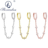 925 Silver DoubleChain Huggie Hoop Earrings Zircon Crystal Piercing Jewelry