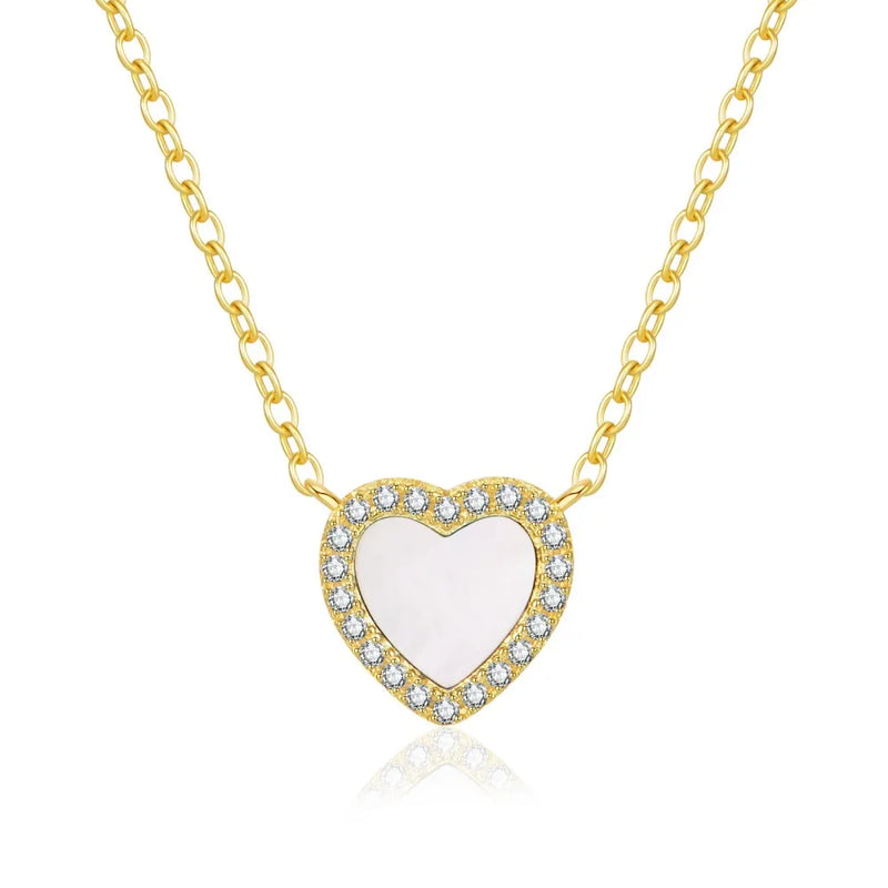 925 Silver Enamel Love Heart Pendant Necklace 18K Plated Women Jewelry