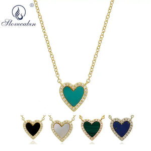 925 Silver Enamel Love Heart Pendant Necklace 18K Plated Women Jewelry