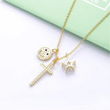 925 Silver Star Cross DIY 3 Pendant Necklace Women Party Jewelry