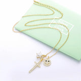925 Silver Star Cross DIY 3 Pendant Necklace Women Party Jewelry