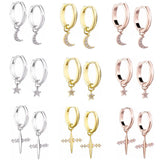 925 Silver Hoop Earrings Star Moon Cross Huggie Jewelry Women