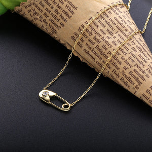 925 Silver Pin Pendant Necklace Plain Rock Punk Lady Party Statement Jewelry