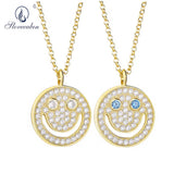 925 Silver Smile CZ Eye Pendant Necklace Lumiea Jewelry Men Thick Long Chain