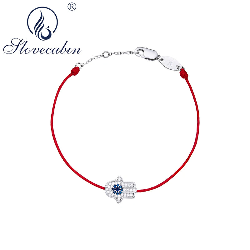 925 Silver Hand Luck Evil Eye Rope Bracelet Clear CZ Fine Jewelry