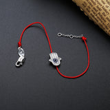 925 Silver Hand Luck Evil Eye Rope Bracelet Clear CZ Fine Jewelry