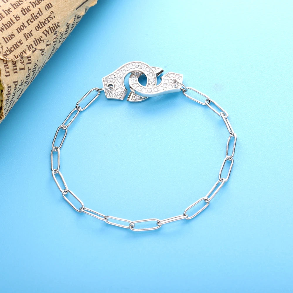 925 Silver Handcuff Chain Link Bracelet Vintage Menottes Bracelet