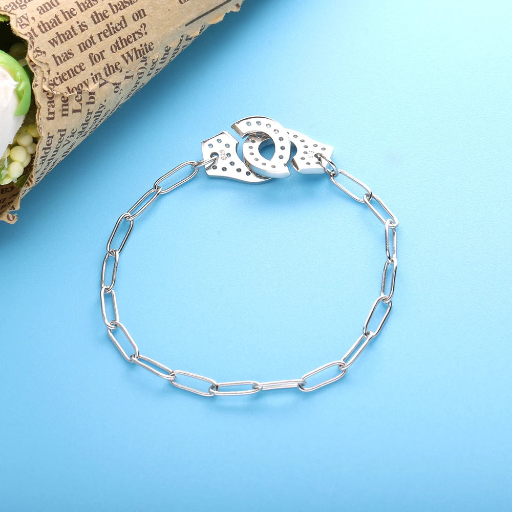 925 Silver Handcuff Chain Link Bracelet Vintage Menottes Bracelet