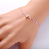 925 Silver Heart Charm Purple Rope Bracelet for Women