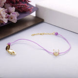 925 Silver Heart Charm Purple Rope Bracelet for Women