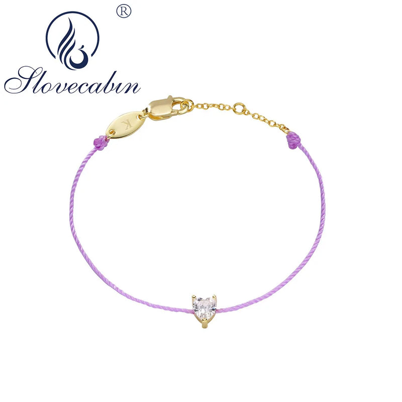 925 Silver Heart Charm Purple Rope Bracelet for Women