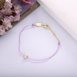 925 Silver Heart Charm Purple Rope Bracelet for Women