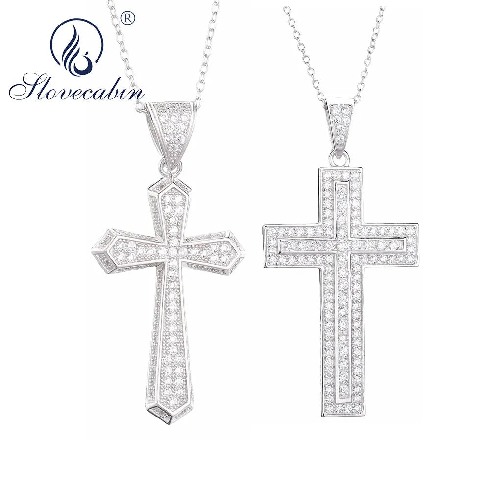 925 Silver Zircon Cross Pendant Necklace, Vintage Punk Crystal Jewelry