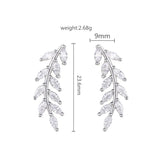 925 Silver Leaves Thread Earrings Women CZ Crystal Clear Fine Jewelry