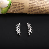 925 Silver Leaves Thread Earrings Women CZ Crystal Clear Fine Jewelry