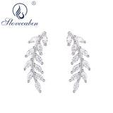 925 Silver Leaves Thread Earrings Women CZ Crystal Clear Fine Jewelry
