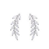 925 Silver Leaves Thread Earrings Women CZ Crystal Clear Fine Jewelry