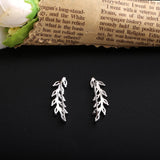 925 Silver Leaves Thread Earrings Women CZ Crystal Clear Fine Jewelry