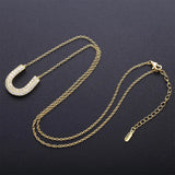 925 Silver Zircon Horseshoes Pendent Chain Necklace Full Crystal Letter U