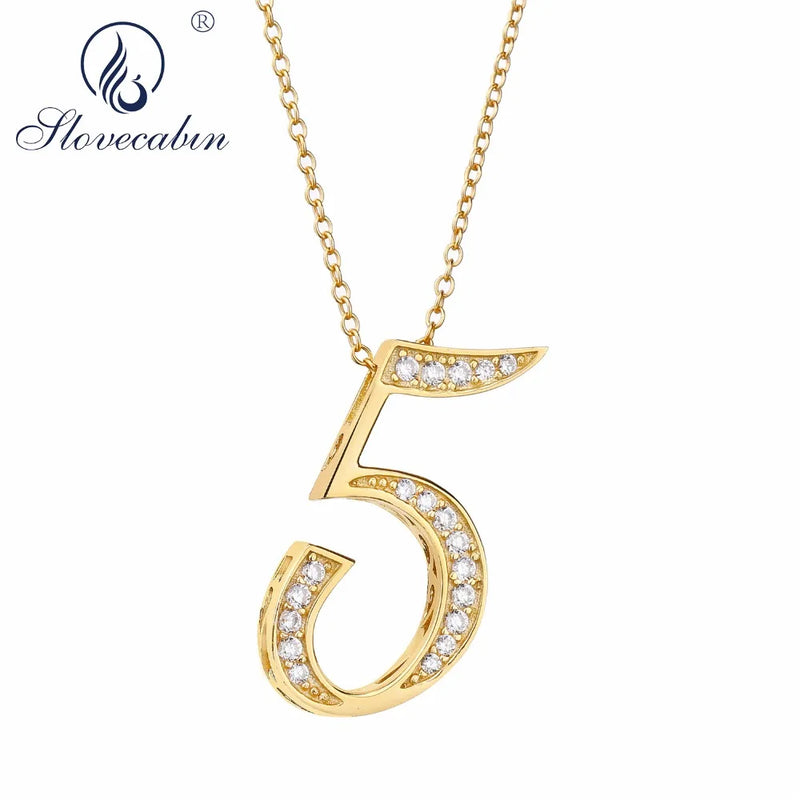 925 Silver Lucky Number 5 Pendant Necklace Zircon Female Jewelry