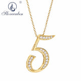925 Silver Lucky Number 5 Pendant Necklace Zircon Female Jewelry