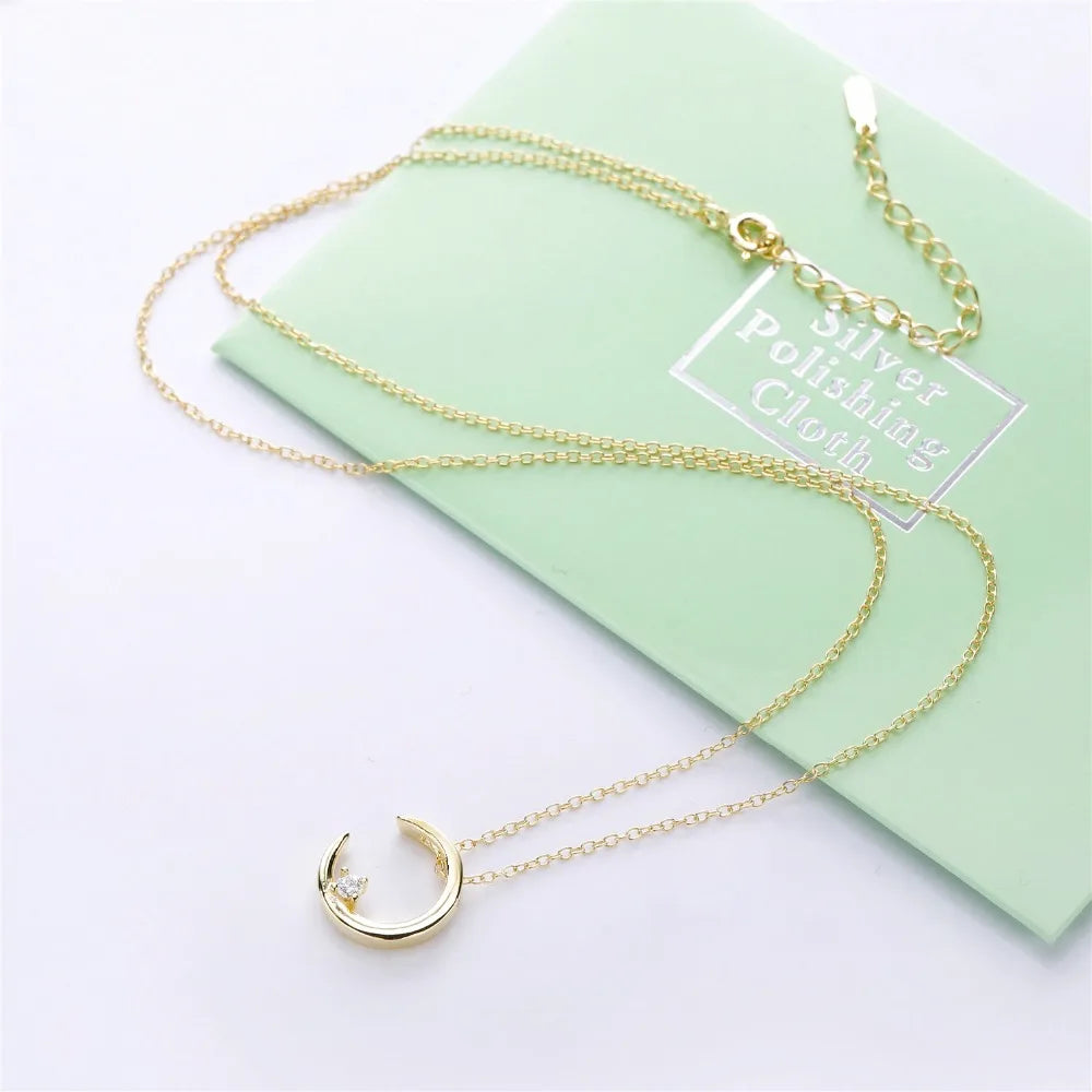 925 Silver Moon Pendant Necklace Hip Pop Jewelry Women Vintage Initial Necklace