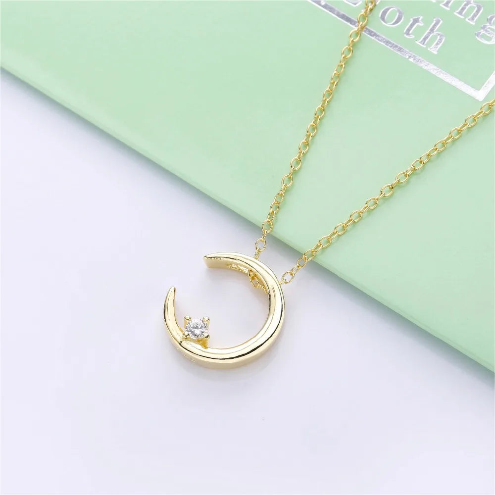 925 Silver Moon Pendant Necklace Hip Pop Jewelry Women Vintage Initial Necklace