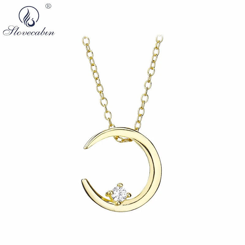 925 Silver Moon Pendant Necklace Hip Pop Jewelry Women Vintage Initial Necklace