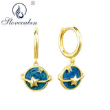 925 Silver Nighty Sky Hoop Earrings Enamel Moon Star Drop Dangling Piercing
