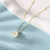 Planet Pearl Bead Chain Necklace with Cubic Zircon