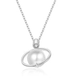 Planet Pearl Bead Chain Necklace with Cubic Zircon