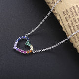 925 Silver Colorful Heart Zircon Pendant Necklace Romantic Jewelry