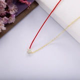 925 Silver Red Rope Link Chain Choker Necklace Clear CZ Bead Pendant Collar