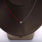925 Silver Red Rope Link Chain Choker Necklace Clear CZ Bead Pendant Collar