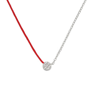 925 Silver Red Rope Link Chain Choker Necklace Clear CZ Bead Pendant Collar