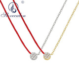 925 Silver Red Rope Link Chain Choker Necklace Clear CZ Bead Pendant Collar