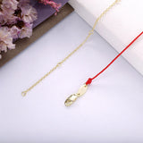 925 Silver Red Rope Link Chain Choker Necklace Clear CZ Bead Pendant Collar