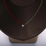 925 Silver Red Rope Link Chain Choker Necklace Clear CZ Bead Pendant Collar