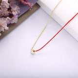 925 Silver Red Rope Link Chain Choker Necklace Clear CZ Bead Pendant Collar